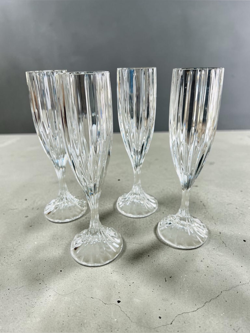 Vintage Mikasa Park Lane Crystal Champagne Flutes Set of 4 • Made in Germany
